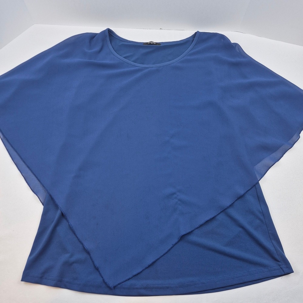 Lotusmile Blouse Women's XL Blue‎ Chiffon Overlay Asymmetrical Flowy Top - Picture 4 of 10